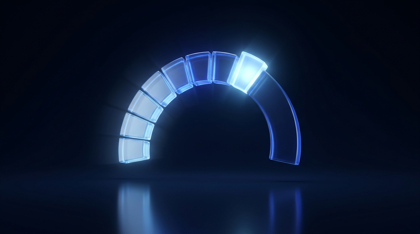 A glowing glass arc gauge nearly complete — a scored assessment