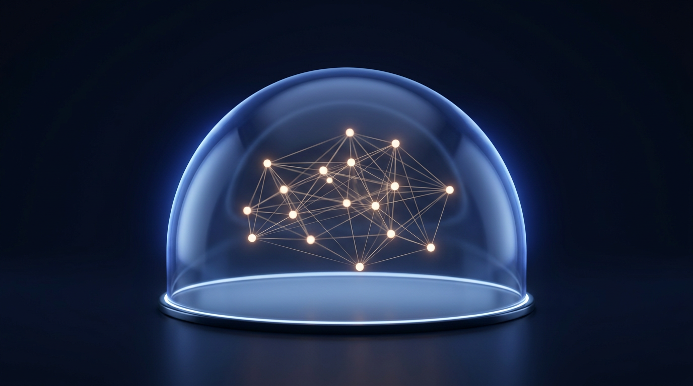 A glass dome protecting a glowing constellation of connected nodes